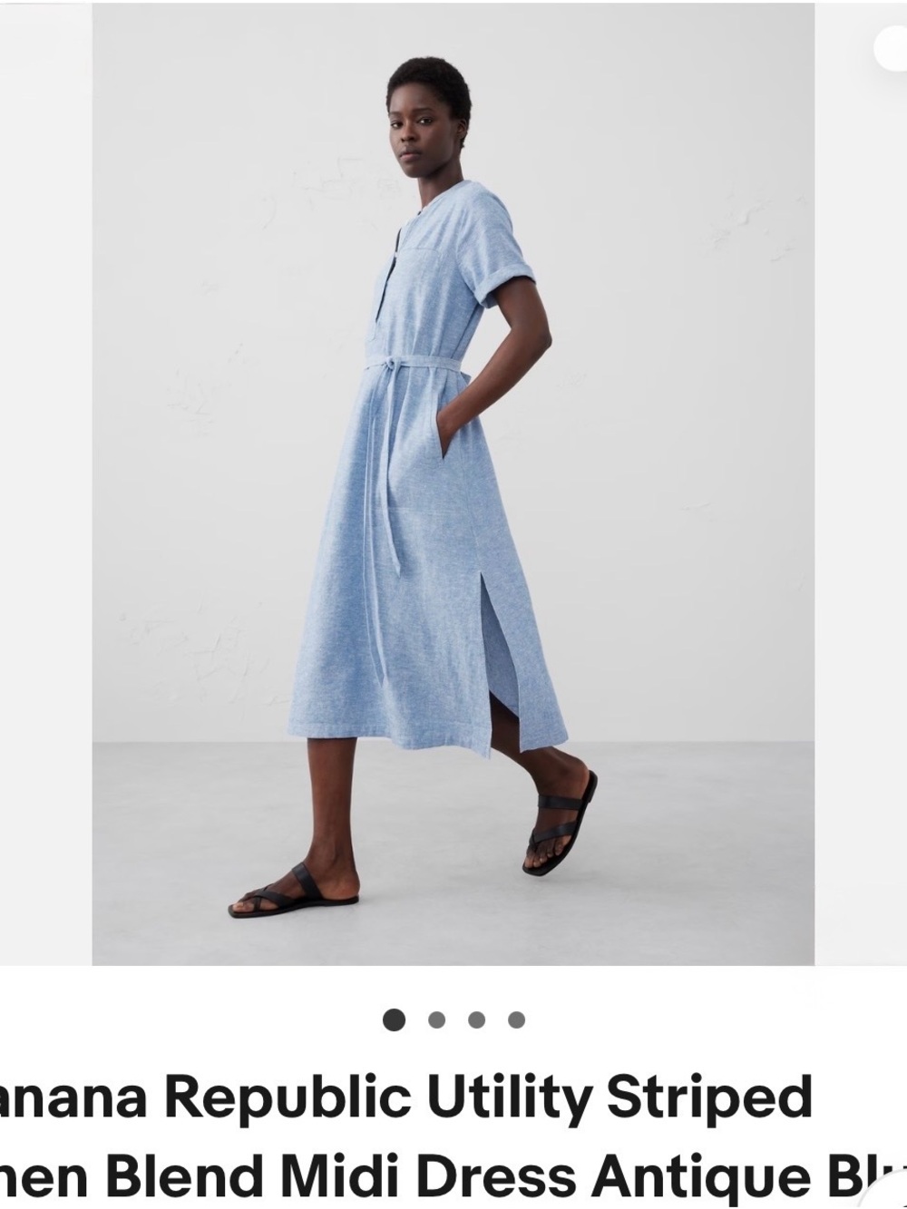 Banana Republic Light Blue Striped Linen-Blend Midi Dress